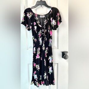 Cute Floral Black Tie-Front Women's Dress
